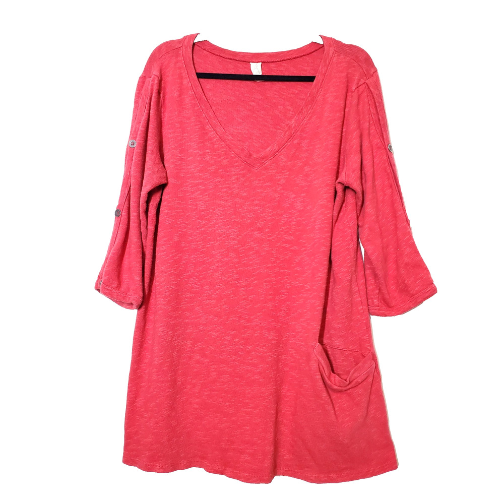 Chalet Womens Medium Tunic Top Red Long Sleeve OVERSIZED‎ Lagenlook Bohemian